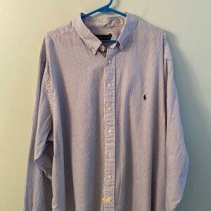 2/$32 Ralph Lauren strips blue- white cotton long sleeves buttons down shirt